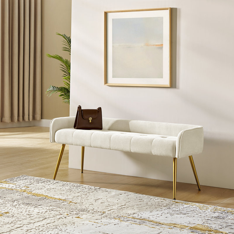 Millbury Polyester Upholstered Bench with Metal Leg Willa Arlo Interiors Upholstery Color Beige